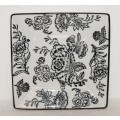 Square Black and White Ceramic Plate with Apple Blossom Design