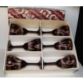 Incredible Egermann Exbor Set of 6 Hand Cut Ruby Champagne Glasses in Original Box
