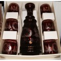 Gorgeous Set of 6 Egermann Exbor Ruby Glass Sherry Glasses and Decanter in Original Box