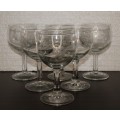 Set of 6 Hand Cut Grape Pattern Wine Glasses