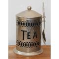 EPNS Tea Canister with Blue Insert and Teaspoon