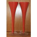 Pair of Red Glass Champagne Flutes
