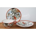 Vintage Chinese Hand Painted Trio