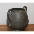 Antique Engraved Pewter Double Handled Sugar Bowl