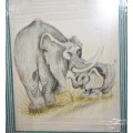`Babies of the Bush` by Kalle Reimer 1936 - 2000 `Elephant` in Stunning NEW Frame Print
