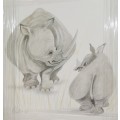 `Babies of the Bush` by Kalle Reimer 1936 - 2000 `Rhino` in Stunning NEW Frame Print