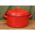 Vintage Red Enamel Lidded Pot