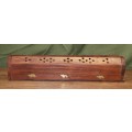 Solid Wood Incense Burner Box with Lid and Drawer