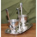 Celtic Plate Egg Cups with Spoons on Tray