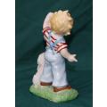 Hand Painted Vintage Porcelain Figurine of Boy with Dogs