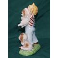 Hand Painted Vintage Porcelain Figurine of Boy with Dogs