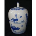 Vintage Blue and White Oriental Ginger Jar