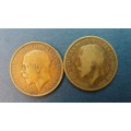 United Kingdom 1912 & 1919 King George V One Penny * 2 X Coins*