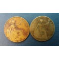 United Kingdom 1912 & 1919 King George V One Penny * 2 X Coins*