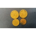 Germany 1950  1 J & 5 G & 10 F & D pfennig * 4 x coins*