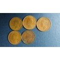 South Africa 1943, 1947, 1948, 1950 & 1952 1/4 Penny * George V1  X5 Coins*