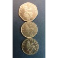 United kingdom 2003 50 pence, 1992 & 2001 10 new pence * 3 x Coin*