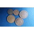 South Africa 1990 2 x 1 cent & 3 x 5 cent * 5 x coins*