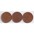 3 GREAT BRITAIN NEW ONE PENNY 1977/78/79 KM#915  BRONZE - SEE SCANS