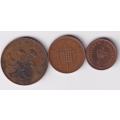 3 GREAT BRITAIN NEW 1/2, 1, 2  PENCE 1971 KM#914/5/6  BRONZE - SEE SCANS