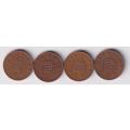 4X GREAT BRITAIN ONE PENNY 1986/7/8/9 KM#897 BRONZE - SEE SCANS