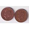 2X GREAT BRITAIN ONE PENNY 1993/94 KM#935 BRONZE - SEE SCANS