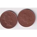 2 GREAT BRITAIN NEW 2 PENCE 1994/95 KM#936a  Copper Plated Steel.- SEE SCANS