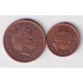 GREAT BRITAIN 1 PENNY and 2 PENCE 1999 Copper plated steel - SEE SCANS
