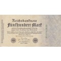 GERMANY 500 MARK REICHSBANKNOTE 1922 P74a VF (USED)