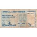 CLEARANCE!! Zimbabwe 100 Billion Dollars SPECIAL AGRO CHEQUE  2008 P64 F-VG - SEE SCAN