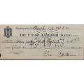 STARTING @ R10 - 2 USED CHEQUES WITH PERFINS - THE UNION NATIONAL BANK CHARLOTTE, N.C, USA - 1923