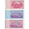 3 X ZIMBABWE BANKNOTES 10, 20, 50 DOLLARS 2009 P94, P95, P96 UNC