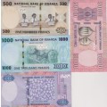 4 X Rwanda Banknotes 500-5,000 Francs Banknote Set, 2014-2019, P-39-42, UNC