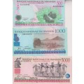 3 X Rwanda Banknotes 500, 1000, 5000 Francs Banknote Set, 1998, P26-P28, UNC