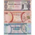 Guyana 3 PCS Set: 20, 50 & 100 Dollars (ND/2016) - p30f, p41 & p36c sig. 15 UNC