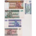 5 x MYANMAR Banknotes 1-50 KYATS 1996-97  UNC