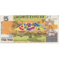 AUSTRALIA 5 Dollars, 1988, World Expo Commemorative, UNC