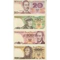 4 x Poland Banknotes 20, 50, 100, 500 Zlotych - 1979-1988 UNC