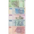 5 x Congo Banknotes  50, 100, 200, 500, 1000 francs -UNC