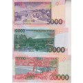 3 x ST.THOMAS & PRINCIPE Banknotes 5000(1996), 10,000(2013), 20,000(2013) DOBRAS 2013  UNC