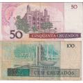 2 x Brazil banknotes 50 & 100 cruzados VF
