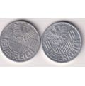 2 X AUSTRIA COINS 1964/1966 - 10 GROSCHEN  km2878 (ALUMINIUM)