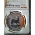 NGC SILVER 1 OZ KRUGER RAND NGC SLABBED SP69 50 th anniversary 2017