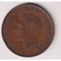 UNION OF SOUTH AFRICA -One Penny - King George VI 1942  Bronze