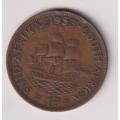 UNION OF SOUTH AFRICA - One Penny - Queen Elizabeth II 1953  Bronze