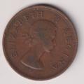 UNION OF SOUTH AFRICA - One Penny - Queen Elizabeth II 1953  Bronze