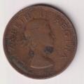UNION OF SOUTH AFRICA - One Penny - Queen Elizabeth II 1954  Bronze