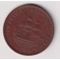 UNION OF SOUTH AFRICA - One Penny - Queen Elizabeth II 1955  Bronze