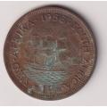 UNION OF SOUTH AFRICA - One Penny - Queen Elizabeth II 1956  Bronze