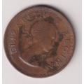 UNION OF SOUTH AFRICA - One Penny - Queen Elizabeth II 1956  Bronze